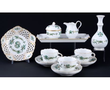 Meissen Grüner Hofdrache Reich Kaffeeset für 3 Personen 1.Wahl,11-teiliges Porzellan, blaue Schwertermarke 1.Wahl, Dekor Grün