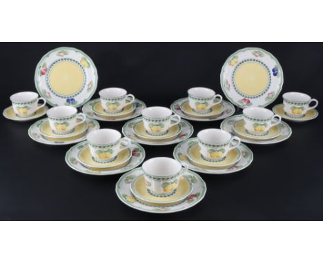 Villeroy u. Boch French Garden Fleurence 10 Teegedecke, tea cups with dessert plates,Porzellan, graue Bodenmarke, Dekor Frenc