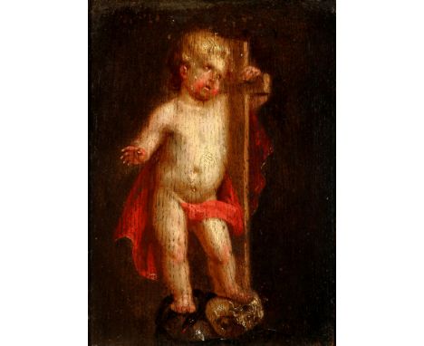 Altmeister 17. Jahrhundert, Putto stehend auf Totenkopf und Schlange, old master 17th century cherub standing on skull and sn
