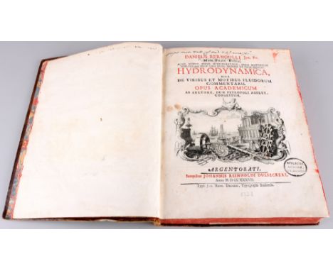Daniel Bernoulli ( 1700-1782) Hydrodynamica 1738 -  Physik,Erstausgabe von 1738, Ledereinband, floral verziertes Rückenschild