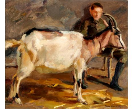 Franz MARX (1889-1960) Bauer mit Ziege, farmer with goat,Öl/Leinwand, u. rechts signiert Franz Marx, auf Stuhl sitzender Baue