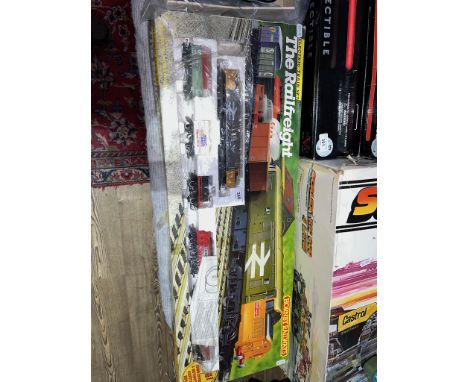 A Hornby model railways electric train set, The Railfreight.  