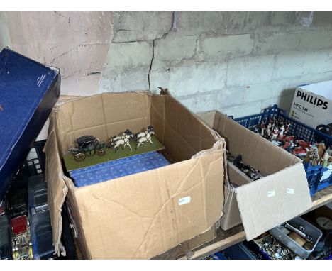 A selection of various die-cast model toys and figurines to include Corgi, Sudehill, etc.  