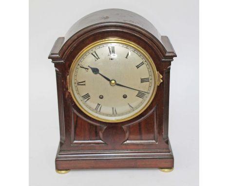 A French mahogany cased mantle clock, circa 1900, height 32cm.Marks and scratches in places, signs on the face, pendulum is p