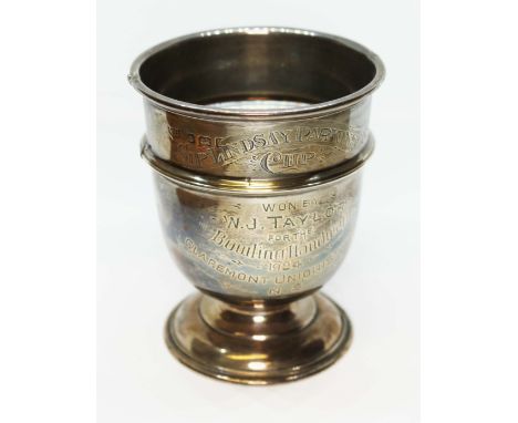 A silver cup inscribed 'Sir Lindsay Parkinsons Cup', height 10cm, wt. 84.3g.  