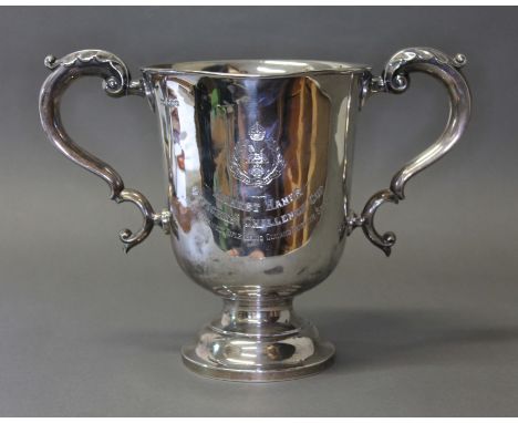 A George V regimental twin handled silver trophy inscribed 'ERNEST HAMER OFFICERS CHALLENGE CUP Best Combined Rifle Lewis Gun