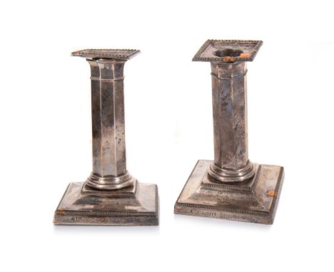 on stepped square bases, engraved From The Officers 4th Light Brigade R.A. 12th April 1928 13.2cm high  