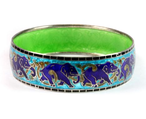 An Indian white metal (tested silver) enamelled bangle, Dia. 7cm.