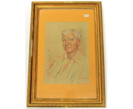 A gilt framed pastel sketch portrait signed Vasco Lazzolo '76, W. 60 x 90cm.