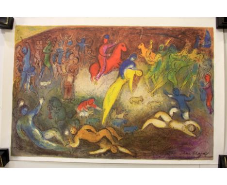 A large Marc Chagall (1887-1985) high quality offset lithograph entitled "Daphnis et Chloe", printed on Arches paper, signed 