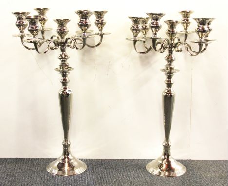 A pair of large silver plated seven branch candelabra, H. 75cm.