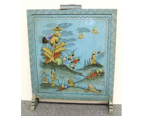 A 1920's chinoiserie decorated wooden fire screen, 49 x 63cm.