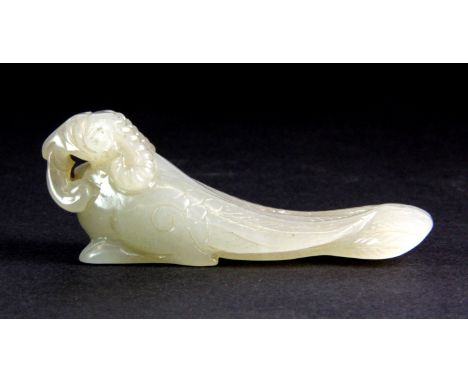 A finely carved early 20th century jadeite jade figure of a mythical bird, L. 6cm.