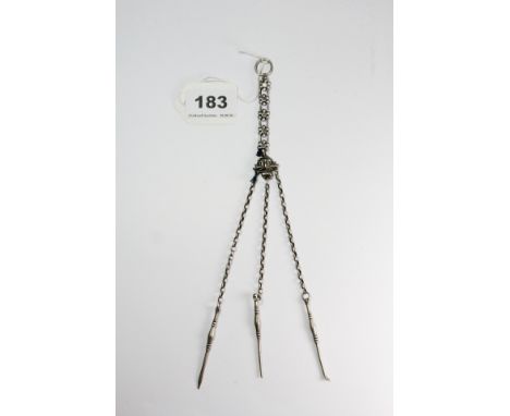 An early 20th century Chinese white metal "châtelaine" with ear and nail cleaning tools.