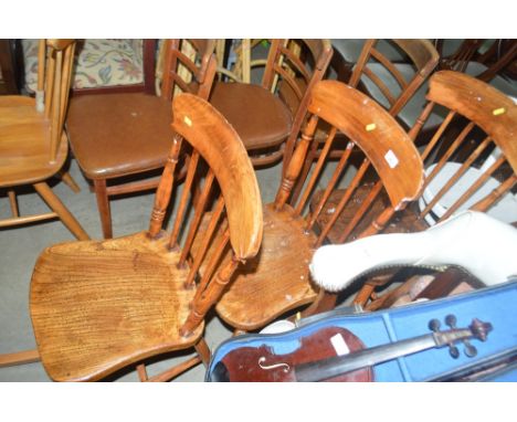 Three stick back and elm seated chairs 