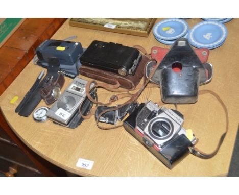 A Binatone cassette recorder; a Praktica camera; Ingersol pocket watch, various pens etc.