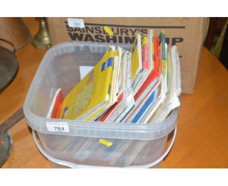 A plastic tub of Ordnance survey maps