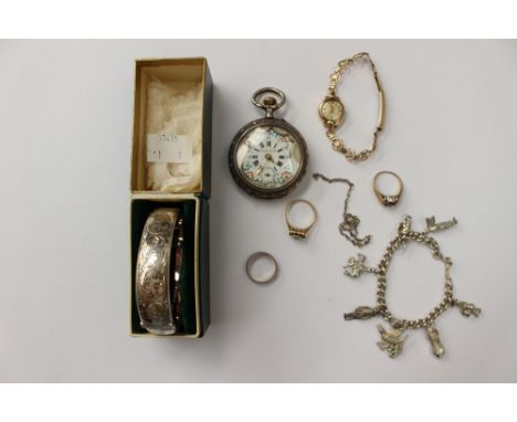 A lady's 9ct gold Accurist wristwatch with pierced link bracelet; together with a Continental pocket watch with floral enamel