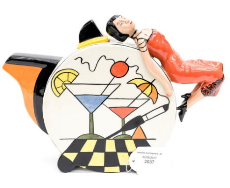 A Lorna Bailey Limited Edition teapot 198/350 cocktails with a 1920s style lady as the handle