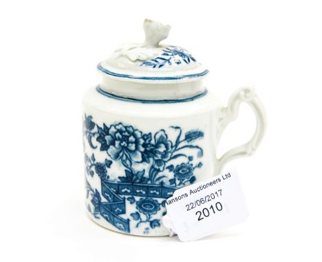 An early Worcester handled mustard and cover, the cover having floral finial 