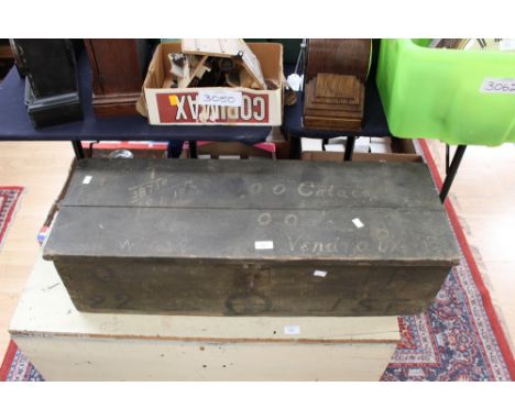 An early 20th century tool box with tools, various, name stamps to some tools