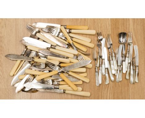 A suite of antique ivory handled and mother of pearl handled flatware (parcel lot)