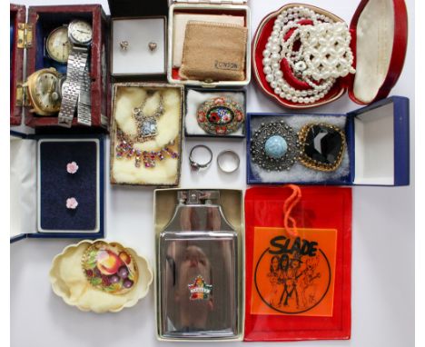 Assorted costume jewellery and watches to include a 1950s Rotary watch, Ronson lighter, and an Italian Micro Mosiac brooch et