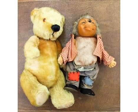A Steiff Hedgehog, felt body, with plastic head; together with an English Mohair teddy bear (2) 