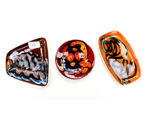 Three Poole Delphis trinket dishes, circa 1970s