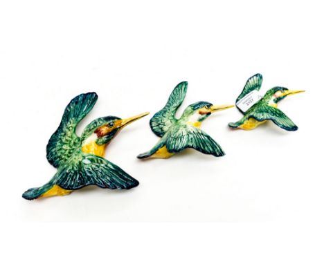 Three Beswick flying kingfishers , hand painted, signed to bases, impressed '729-1', '729-2', '729-3' (3)