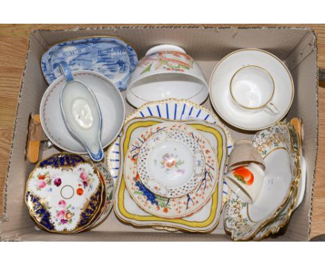 A box of assorted ceramics including Derby, Hilditch, Spode, Royal Cauldon etc