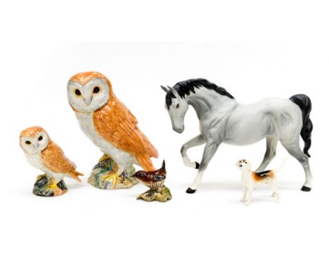 Beswick owl HN 1046, Beswick grey horse, hound, small owl and wren (5)