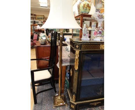 A modern brass standard lamp, Corinthian Column on stepped base with shade