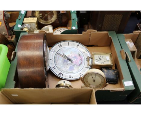 Smiths carriage clock, 8 day brass cased key wind plus four other clocks