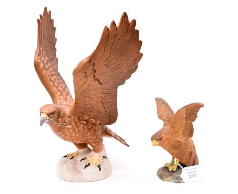 Large Beswick Golden Eagle and small Crown Derby Golden Eagle circa 1930