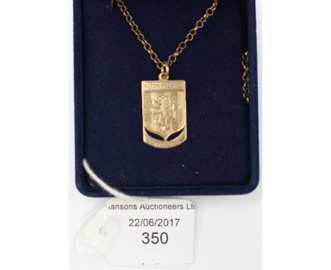 Aston Villa interest, a 9ct gold pendant on chain approx 18'' long, approx 4.1gms