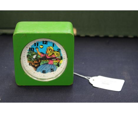 A West German modern wooden cased child's alarm clock, the face with frog mechanism