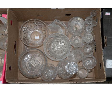 Cut glass drinking glasses and decanter, bowls, vases etc