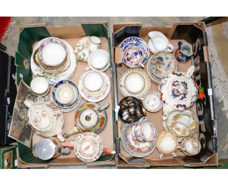 A collection of ceramics including early 19th century Chinese saucers, Imari pallette saucers, tea cup and saucers, tea pot a