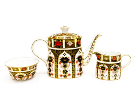 Royal Crown Derby Imari 1128 three piece tea service, teapot, jug and bowl (3)