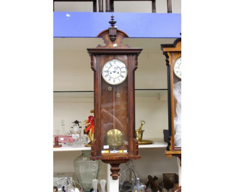 A Vienna wall clock, enamel dial, eight day movement, two brass weights (1) 