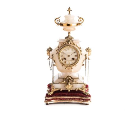 A FRENCH ALABASTER AND GILT-METAL MANTEL CLOCK, 19TH CENTURY BUYERS ARE ADVISED THAT A SERVICE IS RECOMMENDED FOR ALL CLOCKS 