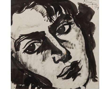 Meintjes, J. ( -) PORTRAIT OF A LADY signed and dated 1949 mixed media on paper 20 by 19cm 