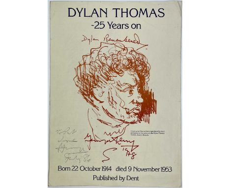 A 'Dylan Thomas - 25 Years on' poster signed by the artist, Mervyn Levy, 42cm x 30cm, together with a pencil sketch of a Wels