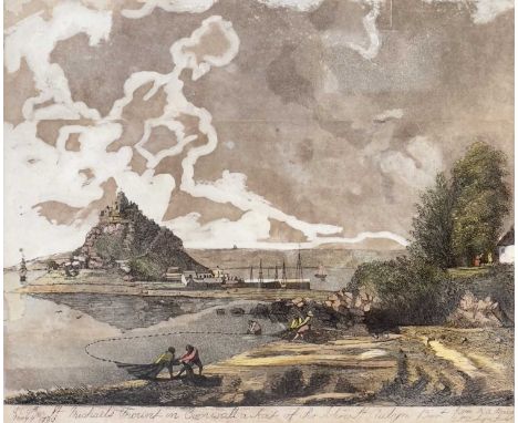 CATHERINE ST AUBYN (1760-1836). 'St Michaels Mount in Cornwall. a Seat of Sir John St Aubyn,' after John Opie, etching with a