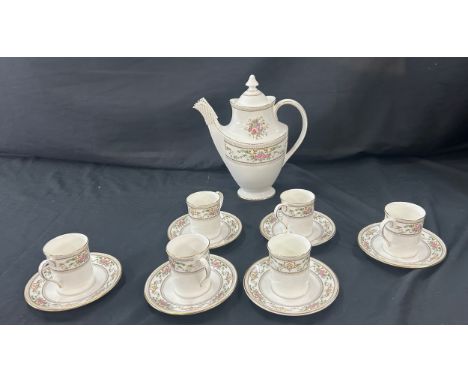 Vintage 6 piece Royal Doulton Alton coffee set to include coffee pot, cups and saucers