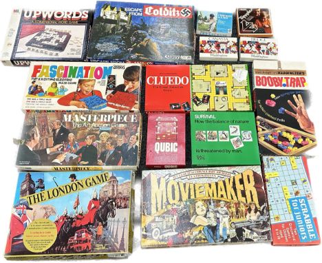 Selection of vintage board games to include scrabble, escape, etc