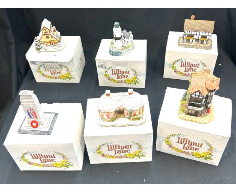 Selection of boxed Lilliput lanes includes The Angel Inn, Bridge street, Twice as nice,  Lest we forget, The golden cross and