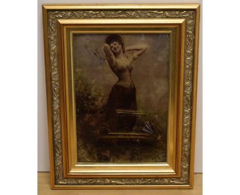 After Emanuel Spitzer (German 1844-1919) A 'crystoluem' coloured Albumen print depicting a joyful young woman, within a mould