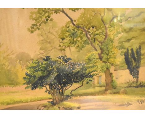 Florence R. Walker (20th Century), watercolour, 'Sawley Village Orchard' - Trees beside a garden wall, signed to the lower ri